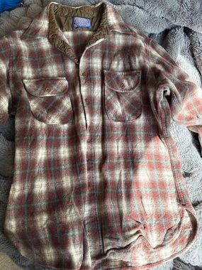Vintage Pendleton Wool Plaid Button Front Shirt - Red & Cream Plaid